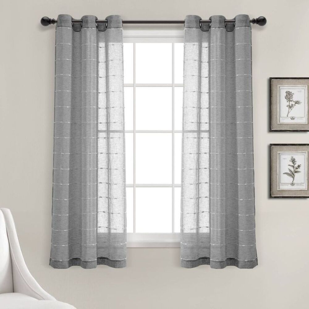 2pk 63"x38" Farmhouse Textured Grommet Sheer Curtains - Dark Gray